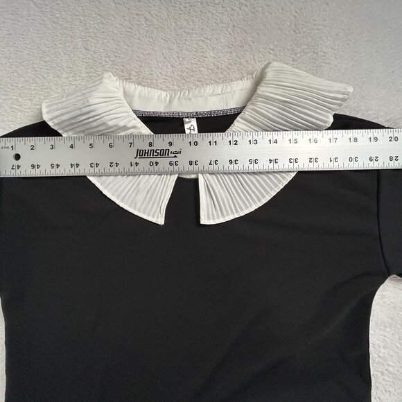 Fashion Women’s Black Pleated Collar Blouse Long Sleeve Gothic Blouse Top Large - Picture 5 of 7